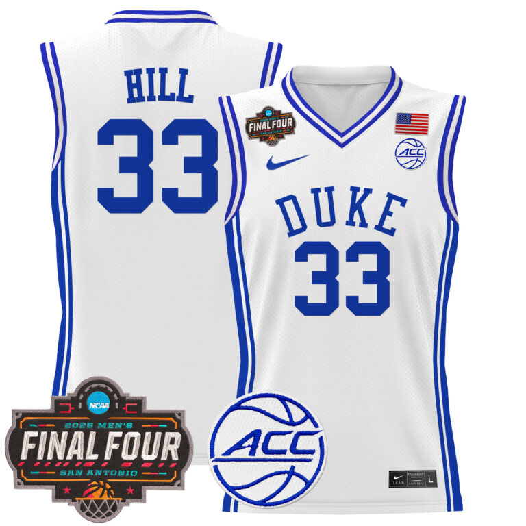 Men Duke Blue Devils #33 Hill white 2025 Final Four Patch NCAA Jersey